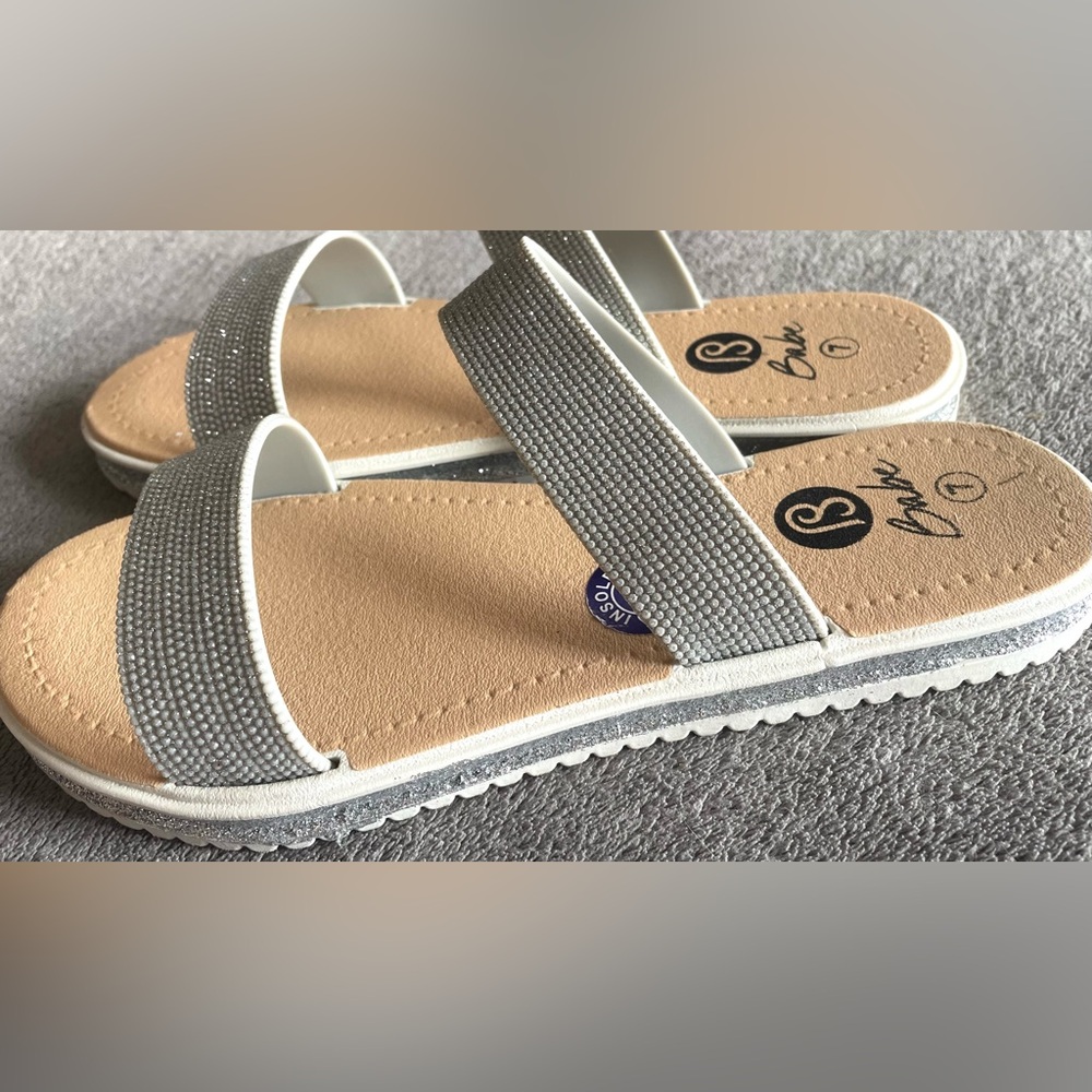 Babe Gray Sandals with Rhinestone Straps